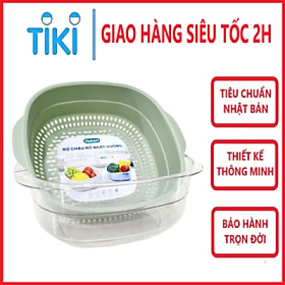 Bộ thau rổ vuông trong HOKORI nhựa VIỆT NHẬT cao cấp - Rửa rau củ quả, trộn thực phẩm - Hàng chính hãng