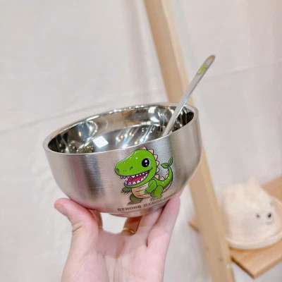Bát Inox Kèm Thìa Chống Nóng Dày Dặn Cho Bé Ăn Dặm In Hình Con Vật Ngộ Nghĩnh - HÀNG CHÍNH HÃNG MINIIN