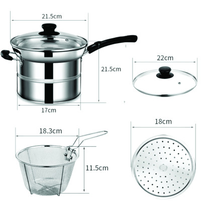 [Hàng Chính Hãng]Nồi Chiên Ngập Dầu Kết Hợp Hấp Đa năng, Có Xửng Hấp Và Khay Chiên, Nồi Hấp Lòng Inox 3 Lớp Chống Ăn Mòn