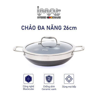 [Hàng chính hãng] Chảo chiên/ rán iMAT Hybrid Blackcube chống dính Ceramic lòng xanh mới size 22cm