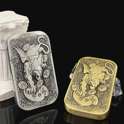 Vỏ Hột Quẹt Bật Lửa Xăng Đá HG05-KL Họa Tiết Kỳ Lân Quyền Lực - Nhiều màu