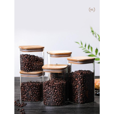 Hũ Thủy Tinh Vuông Nắp Gỗ Tre Kín Hơi Đựng Thực Phẩm, Gia Vị Tiện Dụng