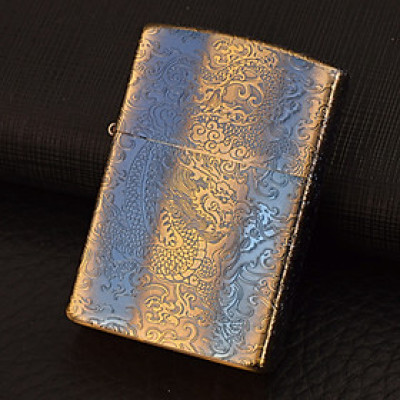 Vỏ Hột Quẹt Bật Lửa Xăng Đá Zorro Z92020B Họa Tiết Hoa Văn Rồng- Dùng Xăng Bấc Đá Cao Cấp