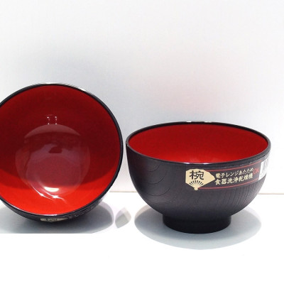 Bát nhựa ăn cơm Nakaya 420ml - Màu đen lòng đỏ - Made in Japan