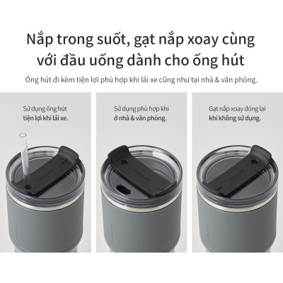 Bình giữ nhiệt LocknLock Metro Drive màu trắng LHC4277SWHT 650ml - Hàng chính hãng, kèm ống hút cọ rửa, thiết kế nắp xoay - JoyMall