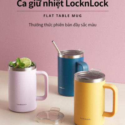 Ly giữ nhiệt LocknLock Flat Table Mug LHC4320 730ML, Hàng chính hãng, có tay cầm, miêng rộng - JoyMall