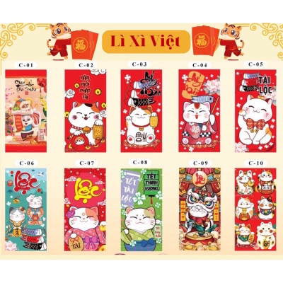 Set 100 bao lì xì Tết  , phát tài cả năm hàng đẹp nhiều mẫu mới , vô cùng xinh xắn và cute 