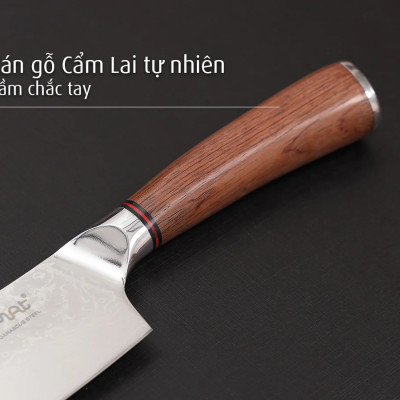 Dao chặt Damascus iMat,lưỡi bằng thép không gỉ 9Cr18, cán gỗ cẩm lai tự nhiên