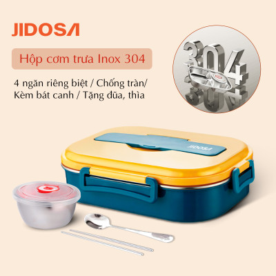 Hộp cơm giữ nhiệt Văn Phòng JIDOSA JD3850 đựng thức ăn 4 ngăn kèm bát đựng canh chống tràn
