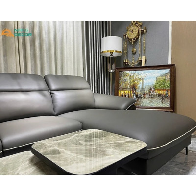 Sofa góc L da bò Italy Tundo màu xám – SFLCT04 2m6 x 1m6 hàng cao cấp chuẩn da bò nhập khẩu Ý