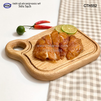 Thớt xinh gỗ Sồi Mỹ (OAK) có rãnh bao quanh (CTH552) hàng Xuất Khẩu Châu Âu - khay bánh mì/trái cây/ bít tết/ pizza/ phụ kiện chụp ảnh, bày món ăn trong nhà hàng - Sang trọng trên bàn ăn - HAHANCO