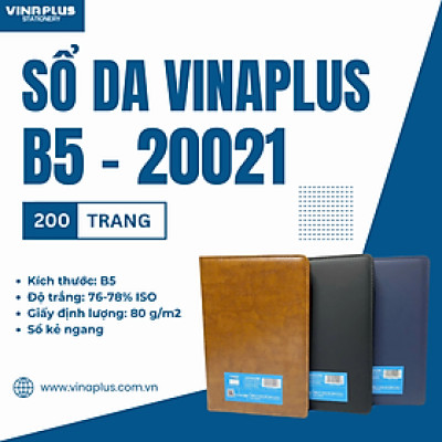 Sổ tay bìa da dày trơn B5 200 trang ghi chép cao cấp 3 màu nâu đen xám Vinaplus 20021