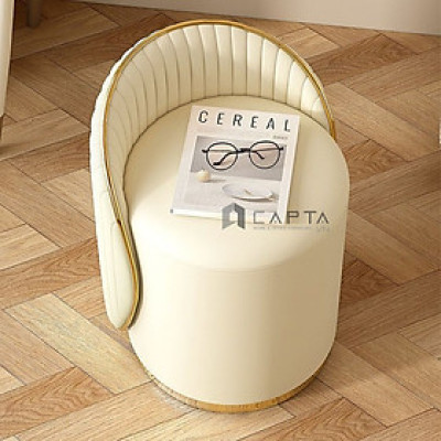 Ghế trang điểm đôn tròn CS0926-1P Nội thất Capta Nệm PU mềm kem xám cam đế inox mạ màu vàng Ghế ngồi bàn trang điểm sang trọng cao cấp đẹp hiện đại hcm