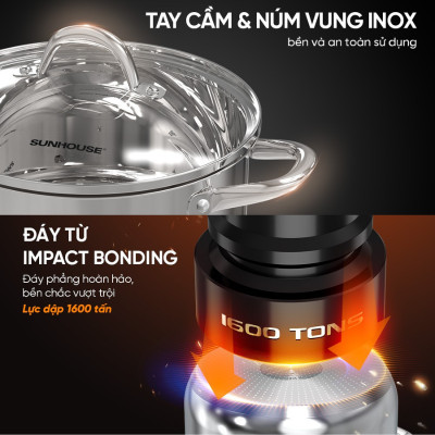 Nồi Inox 3 Đáy Sunhouse SHG301 ( Dùng cho mọi loại bếp)