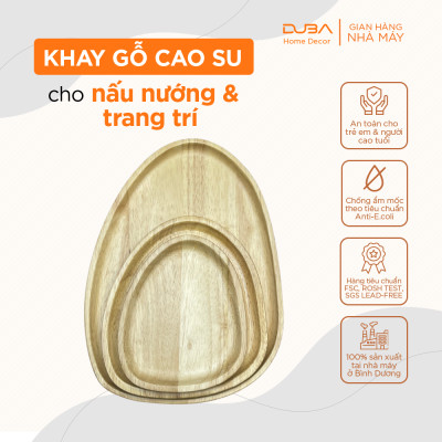 Khay gỗ cao su decor, thớt gỗ trang trí hình sỏi màu tự nhiên đạt chuẩn xuất khẩu - DUBA