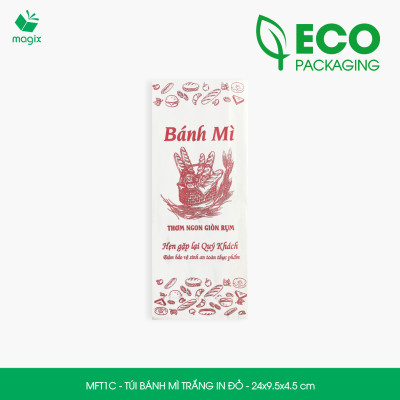 MFT1C - 24x9.5x4.5 cm - 100 Túi giấy bánh mì trắng có in