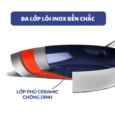 Quánh chống dính thép phủ tinh thể kim cương cao cấp Blue Diamond 20cm có nắp kính