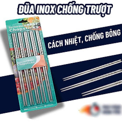 Set 2 vĩ  đũa Inox 304 chống trượt, chống ẩm mốc, chống cong vênh dễ dàng vệ sinh, vỉ 5 đôi đũa xoắn chống bỏng
