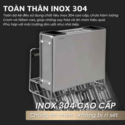 Kệ inox 304 DandiHome đựng dao thớt, đũa đa năng trong nhà bếp