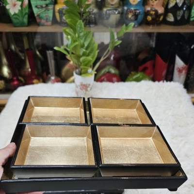 Bộ khay kèm 4 đĩa sơn mài cao cấp dùng để đựng bánh kẹo, làm quà tặng,.....