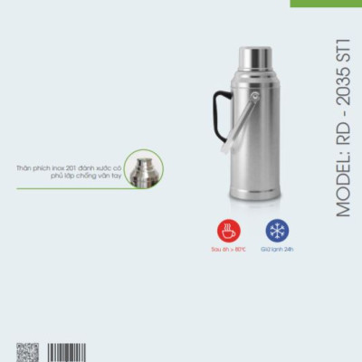 Phích đựng nước nóng Rạng Đông model: RD-2035 ST1 (ST2)- Chính hãng, inox, giữ nhiệt, dung tích 2 lít