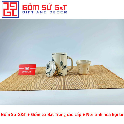 Cốc lọc trà vẽ hoa cúc tràm Gốm Sứ G&T