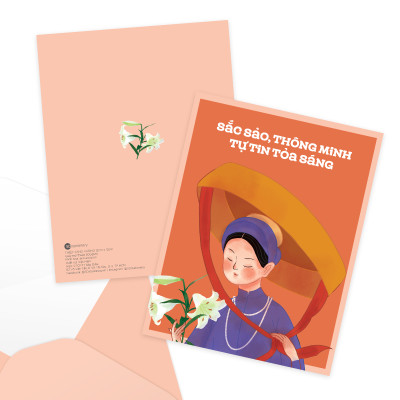 Thiệp mừng phụ nữ 8/3, 20/10, SDstationery Sắc Sảo Thông Minh, cô gái Bắc bộ, chữ nhật 14 x 10,8 cm