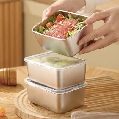 Combo 5 Hộp INOX Vuông Bé Đựng Thực Phẩm Kèm Nắp Đựng Thực Phẩm Tủ Lạnh