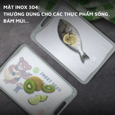 Thớt inox 304 và nhựa kháng khuẩn DandiHome cao cấp hai mặt 