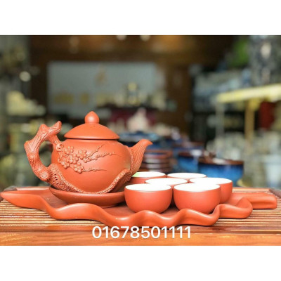 Bộ ấm trà tử sa đắp nổi đẹp loại 1
