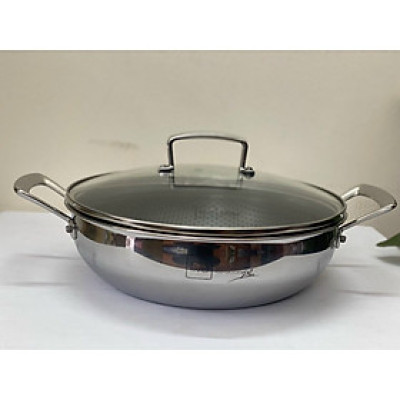 Chảo Lẩu Tổ Ong blackcube Chống Dính, Sâu Lòng, 2 Quai Tổ Ong Inox 304 Fiverstar Standard Plush Liền Khối 24cm/26cm/28cm 3 lớp siêu bền, không trầy xước dùng được bếp từ.