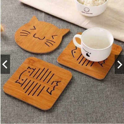6 Miếng Lót Cốc , Lót Nồi Bằng Gỗ 