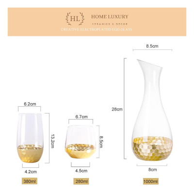 Bình Thủy Tinh Chịu Nhiệt Dáng DECANTER Nhúng Vàng 24K Phong Cách Vitange Họa Tiết Lục Giác Tổ Ong