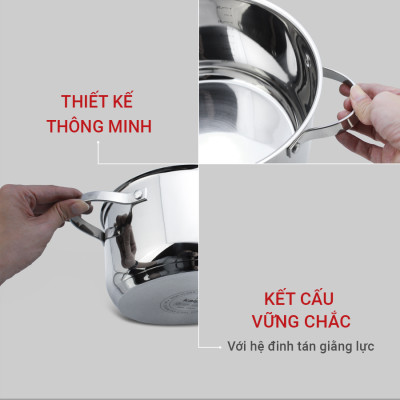 Nồi inox 304 cao cấp 5 đáy Kalpen Lermat size 18cm - Hàng chính hãng