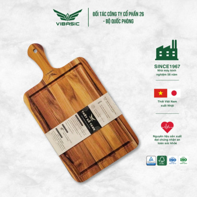 Thớt gỗ teak có tay cầm kháng khuẩn tự nhiên, bám dính tốt không mùn dăm 30x22x1.8cm cắt thái đa năng - chính hãng bộ quốc phòng sản xuất