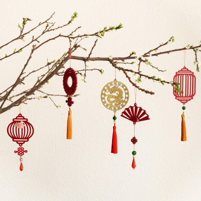 Combo 6D - Bộ 6 dây treo trang trí Tết Khai Lộc Hoàng Kim màu đỏ, trang trí mai, đào