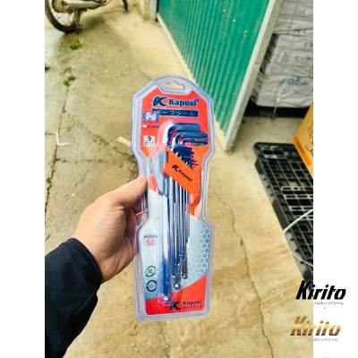 Bộ lục giác bi 9 chi tiết Kapusi Japan cao cấp chất liệu S2 dày dặn cứng cáp - Lục giác trắng