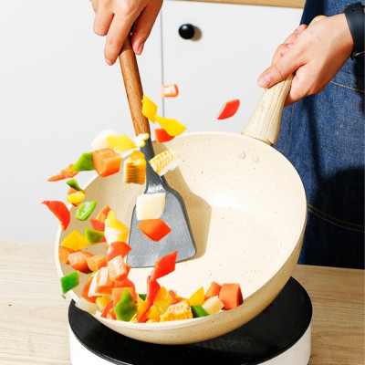 Chảo Chống Dính Bếp Từ Vân Đá Kiểu Nhật 22cm, Chảo Chống Dính Đáy Từ Ceramic Cán Gỗ, Chảo Nhật