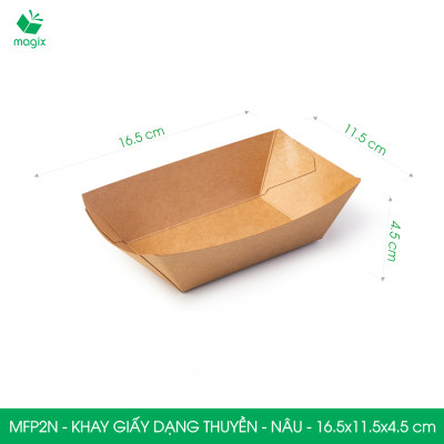MFP2N - 16.5x11.5x4.5 cm - 100 khay giấy dáng thuyền đựng thức ăn, khay giấy đựng món tráng miệng