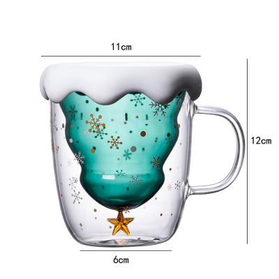 Ly thủy tinh giáng sinh chịu nhiệt Borosilicate 2 lớp có tay cầm kiểu dáng cây noel