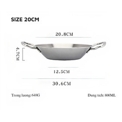 Chảo xào Inox 304 2 quai Seka đúc nguyên khối 3 lớp, Chảo Inox đáy từ dùng mọi loại bếp
