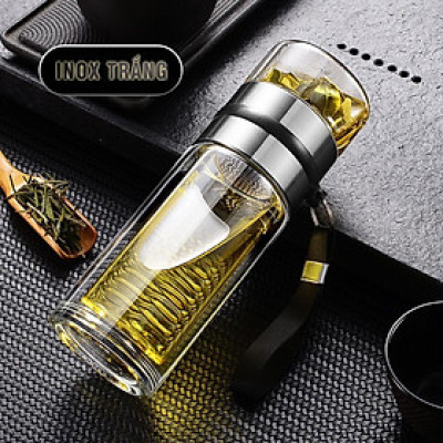 Hàng Chính Hãng - Bình Pha Trà Thủy Tinh Câm Tay 2 Lớp Cách Nhiệt, Thiết Kế Phong Cách Năng Động, Trẻ Trung - Dung Tích 400 ml