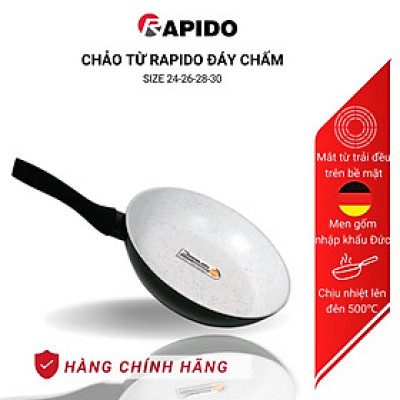 Chảo từ chống dính Rapido, chảo xào vân đá size 24-30cm dùng bếp từ, gas, hồng ngoại - hàng chính hãng