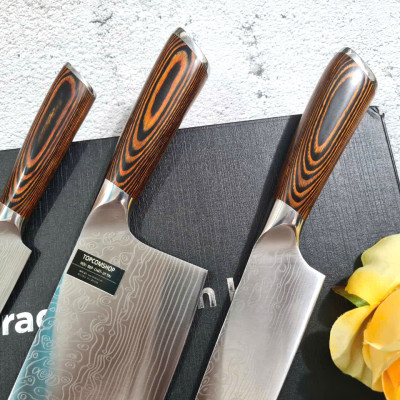 DAO - BỘ 3 DAO BẾP NHẬT BẢN THÉP DAMASCUS MÃ A3 DT2 nt topcomshop vn