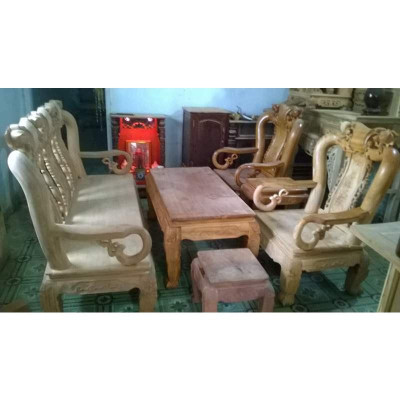 bộ bàn ghế salon gỗ gụ trạm đào tay 10