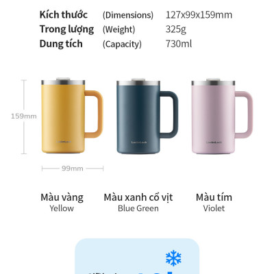Ly giữ nhiệt LocknLock Flat Table Mug LHC4320 730ML, Hàng chính hãng, có tay cầm, miêng rộng - JoyMall