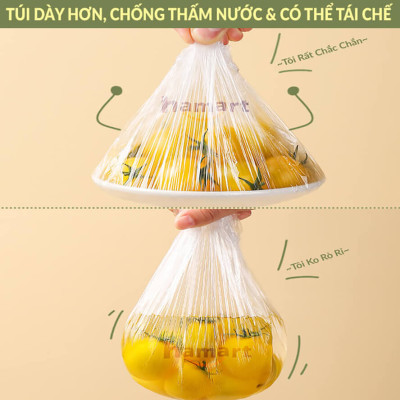 Túi 100 Màng Bọc Thực Phẩm Bo Chun Co Giãn PE Hamart Đựng Bảo Quản Thức Ăn Đa Năng Tiện Lợi