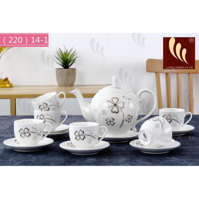 BỘ ẤM PHA TRÀ KÈM KAY, BỘ ẤM CHÉN KÈM ĐĨA HỌA TIẾT HOA 4 CÁNH