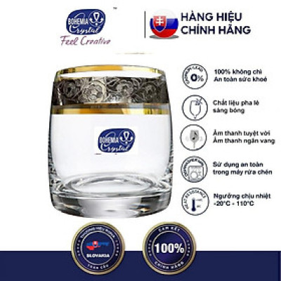 Bộ 6 ly pha lê uống whisky uống nước, bia 230 ml mạ vàng, platin  24k Tiệp Khắc