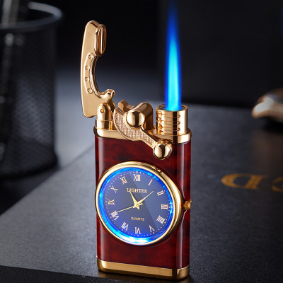 Vỏ Hột Quẹt Bật Lửa Gas HF06 Khò 1 Tia Kiêm Đồng Hồ La Mã Cầm Tay Cực Đẹp - Nhiều Màu